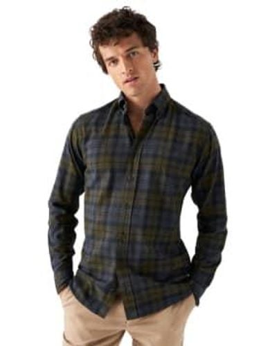 Eton Navy Slim Fit Checked Flannel Shirt 10001157529 M - Black