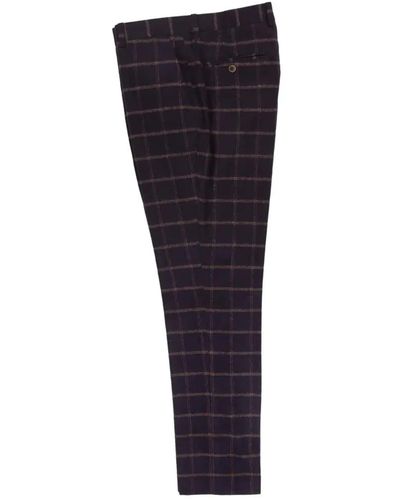 Guide London Brushed Tweed Check Trouser - Blue