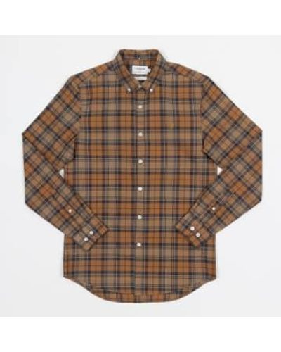 Farah Brewer Check Shirt In And Navy - Marrone