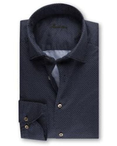 Stenströms Navy Slimline Casual Patterned Shirt M - Blue