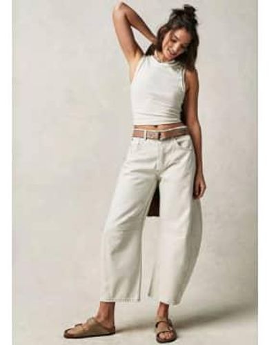Free People Good Luck Mid Rise Barrel Jeans - Natural