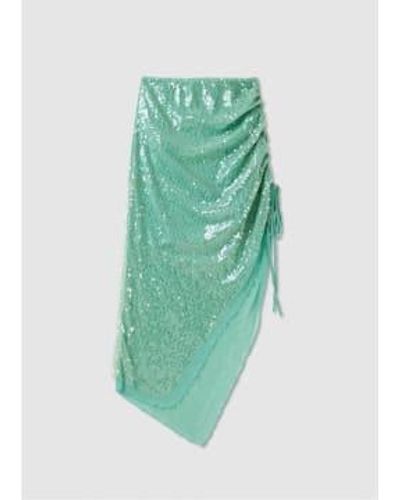 House Of Sunny Womens Splash Sequin Skirt With Ruched Side In Sea 1 - Verde