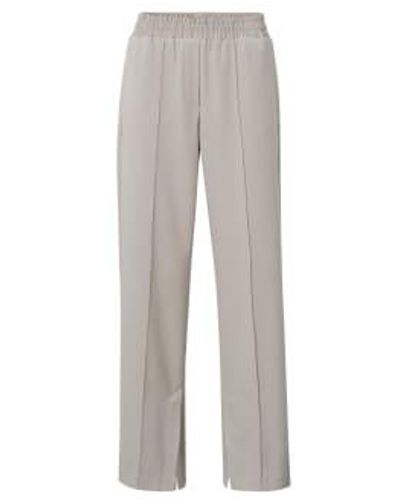 Yaya Soft Woven Wide Leg Trousers, With Elastic Waist And Slits Silver Beige 38 - Grey