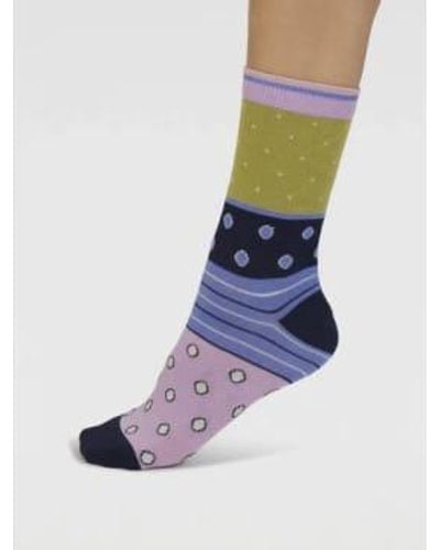 Thought Spw898 Rondel Spot And Stripe Bamboo Ankle Socks - Blue