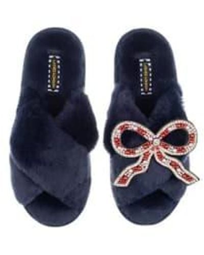 Laines London Slippers With Bow Brooch In - Blu