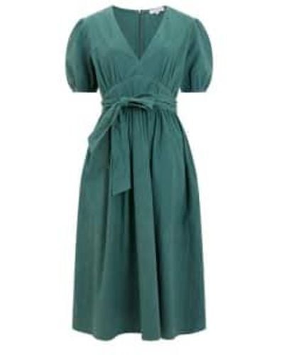 Great Plains Crinkle Cotton V-neck Midi Dress - Green