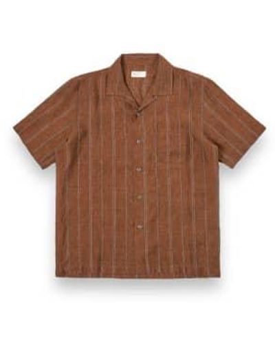 Universal Works Road Shirt 30259 Stripe Linen S - Brown