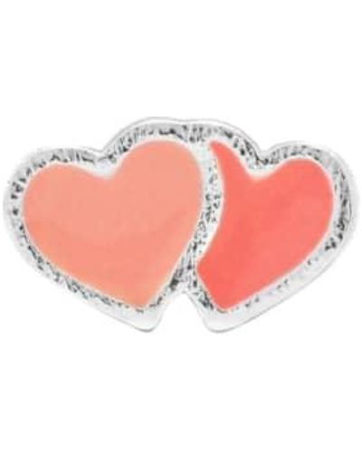 Lulu Lulu1489 pendientes chapados en plata con 2 corazones en coral quemado-coral naranja - Rosa