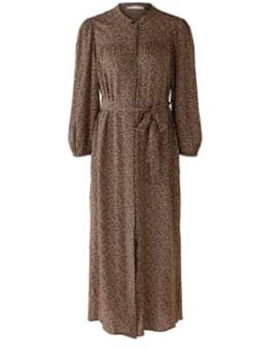 Ouí Dark Camel Printed Dress Uk 10 - Brown