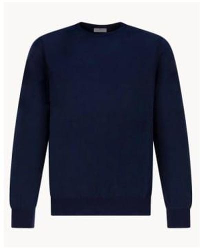 Canali Dark Garment Dyed Cotton Crewneck Jumper - Blu