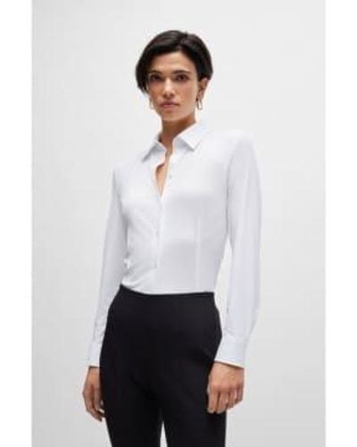 BOSS Boanna Stretch Fitted Shirt Size: 12, Col: 12 - White