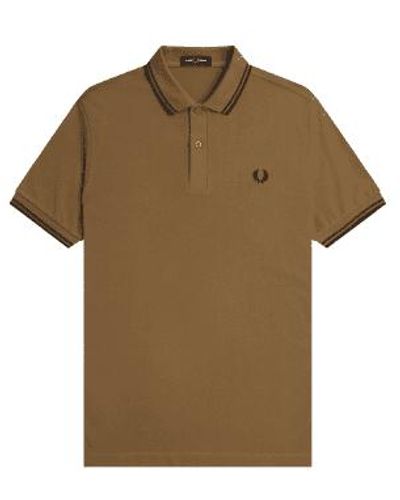 Fred Perry Slim fit twin tipped polo shad stone, burnt tobacco & - Marrón