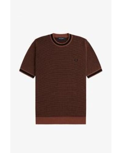 Fred Perry Textured Knitted T-shirt Whiskey M - Brown