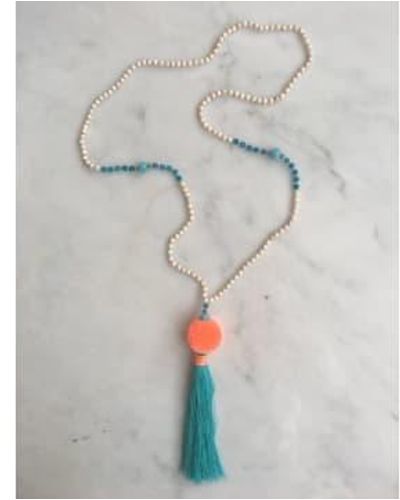 Tribe + Fable Pom Tassel Necklace And Turquoise - Grey