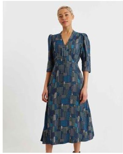 Louche London Metea Faux Wrap Midi Dress Geo City Print 8 - Blue