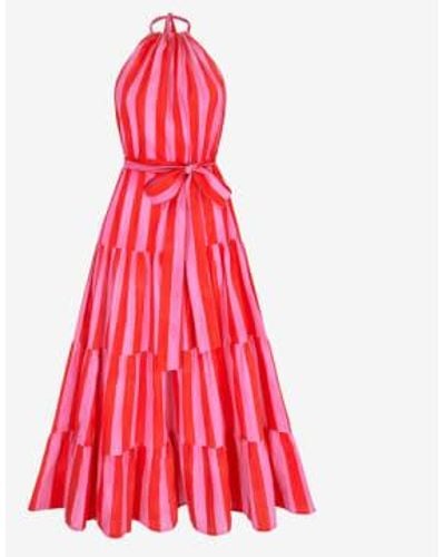 Pink City Prints Bubblegum Stripe Julia Dress L - Red