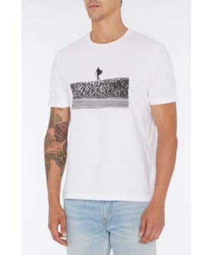 7 For All Mankind T-shirt photographique blanc avec surf plage print jslm332gws