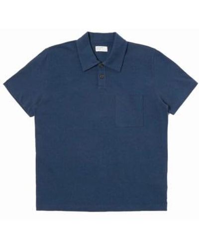 Universal Works Newlyn Cotton / Hemp Polo Shirt - Blue