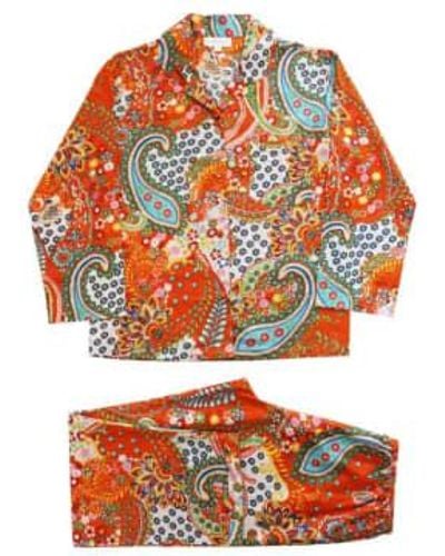 Powell Craft Damen- paisley-druck-baumwoll-pyjamas - Rot