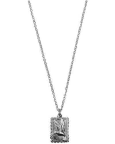 All The Luck In The World Silver Plated Brass Hummingbird Rectangle Necklace - Metallizzato