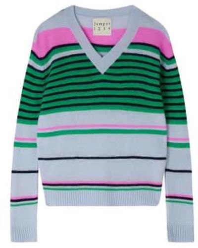 Jumper 1234 Stripe Mix Vee Sweater - Verde