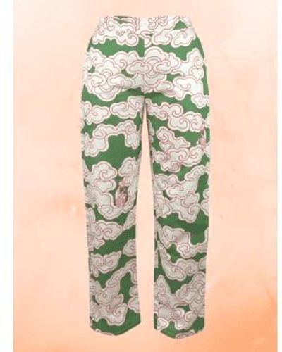 Wild Clouds Organic Cotton And Linen Clouds Trousers By - Verde