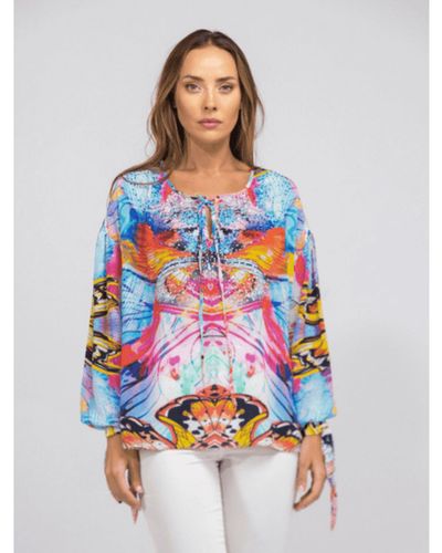 Inoa Darwin Printed Silk BOHO Top with Crystals 208 main image 0