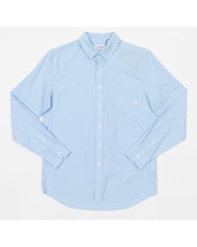Farah Brewer Pocket Slim Long Sleeve Oxford Shirt In Light - Blu