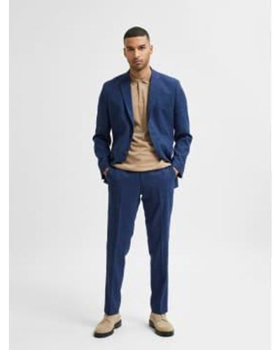 SELECTED Pantalon de costume en lin bleu