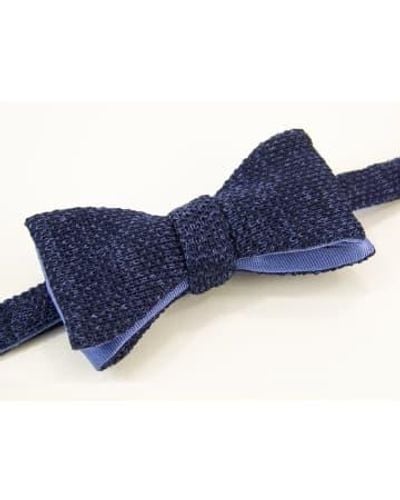 40 Colori Silk And Linen Melange Knitted And Woven Butterfly Bow Tie - Blu