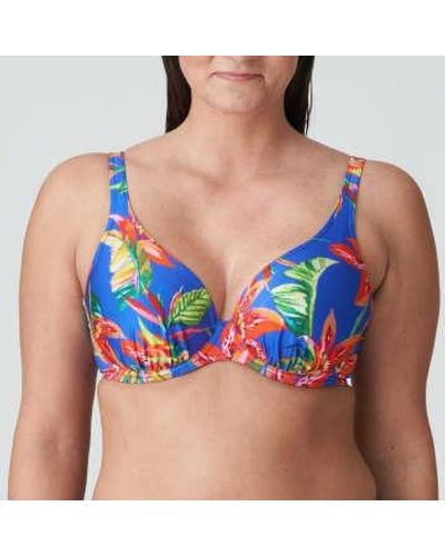 Primadonna Latakia Padded Plunge Bikini Top In Tropical Rainforest - Blu