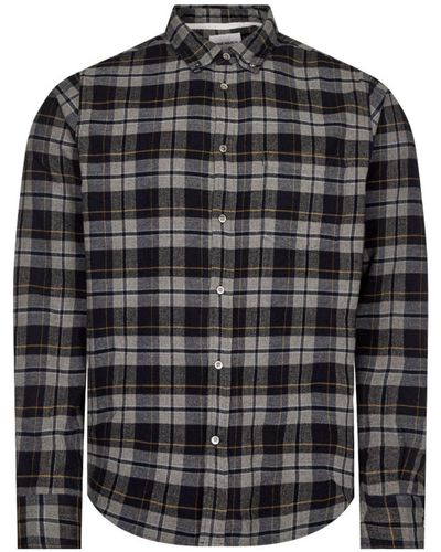 Norse Projects Anton Brushed Flannel Check Shirt Medium Grey - Nero