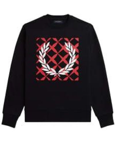 Fred Perry Crew sweat graphic cross stitch - Noir