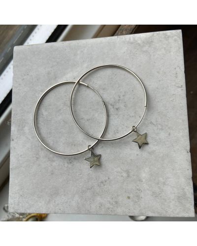 silver jewellery 925 Silver Star Hoop Earrings Medium - Grigio