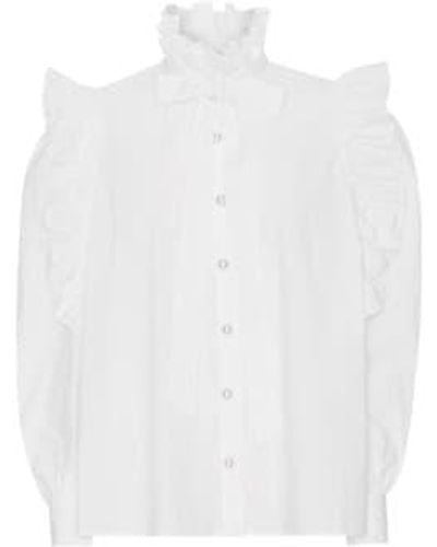 Custommade• Camisa volante blanco cuello alto denja