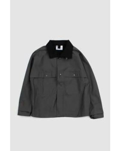 Margaret Howell High Collar Jacket Compact Cotton Canvas Charcoal - Black