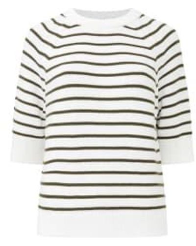French Connection Lily Mozart Stripe Short Jumper Or Olive Night - Bianco