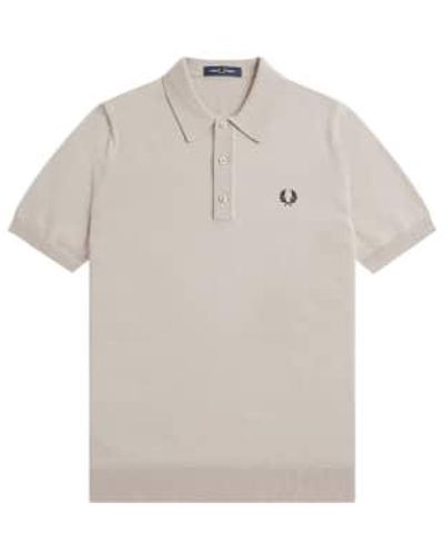 Fred Perry Classic Knitted Short Sleeved Shirt Oatmeal - Grigio