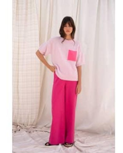 Maison Anje Short Sleeve Knit With Contrast Pocket Xs - Pink