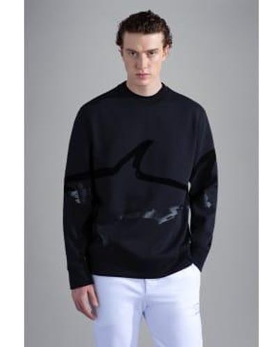 Paul & Shark Herren-Sweatshirt aus Baumwolle mit Maxi-Hai-Print - Blau