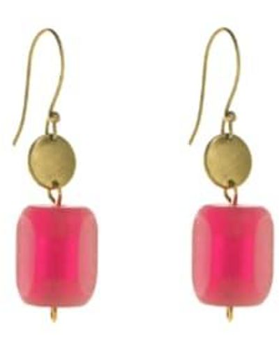 Just Trade Fire Triangle Barrel Earrings Glass - Pink