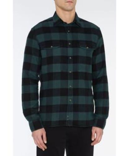 7 For All Mankind And Black Checked Brushed Cotton Overshirt - Verde