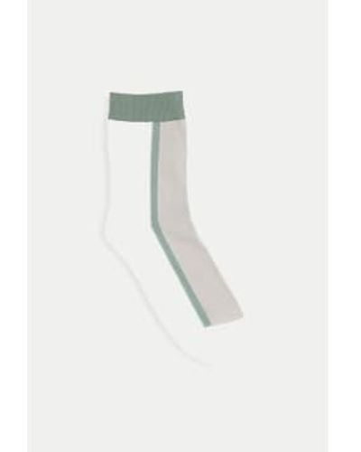 Tabio Asymmetrical Bicolour Crew Socks - Bianco