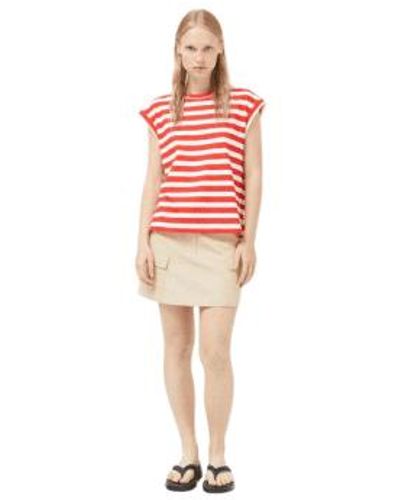 Compañía Fantástica Cap Sleeve T Shirt In And White Stripes - Rosso