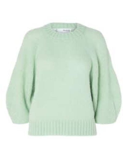 SELECTED Slflouvilja Knit With Round Collar And 34 Sleeve In Sea Foam - Verde