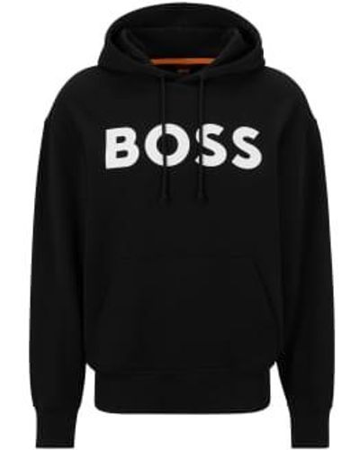 BOSS Black And White Logo Print Hooded Sweatshirt - Nero