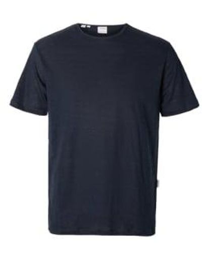 SELECTED Slhbet Sky Captain T-shirt à col rond en lin - Bleu