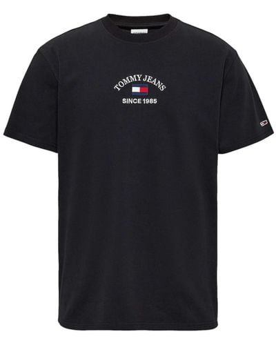Tommy Hilfiger Tommy Jeans Timeless Flocked Flag T Shirt Black - Nero