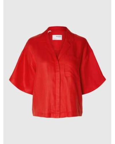 SELECTED Boxy Short Sleeved Shirt - Rosso