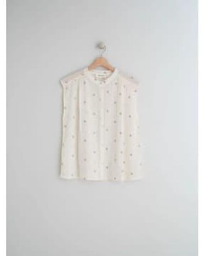 indi & cold Indi And Cold Mc281 Floral Organic Cotton Blouse In - Bianco